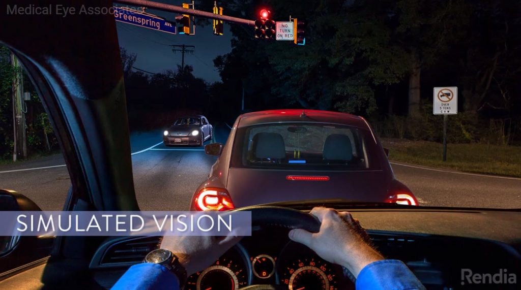 Simulated vision while driving through a clear lens