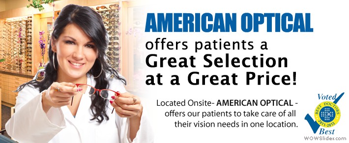 Optician offering glasses at American Optical
