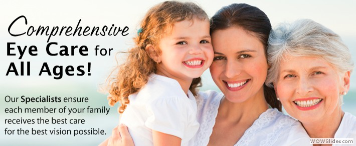 Smiling young girl, mother, and grandmother outdoors – multigenerational eye care for families at Medical Eye Associates